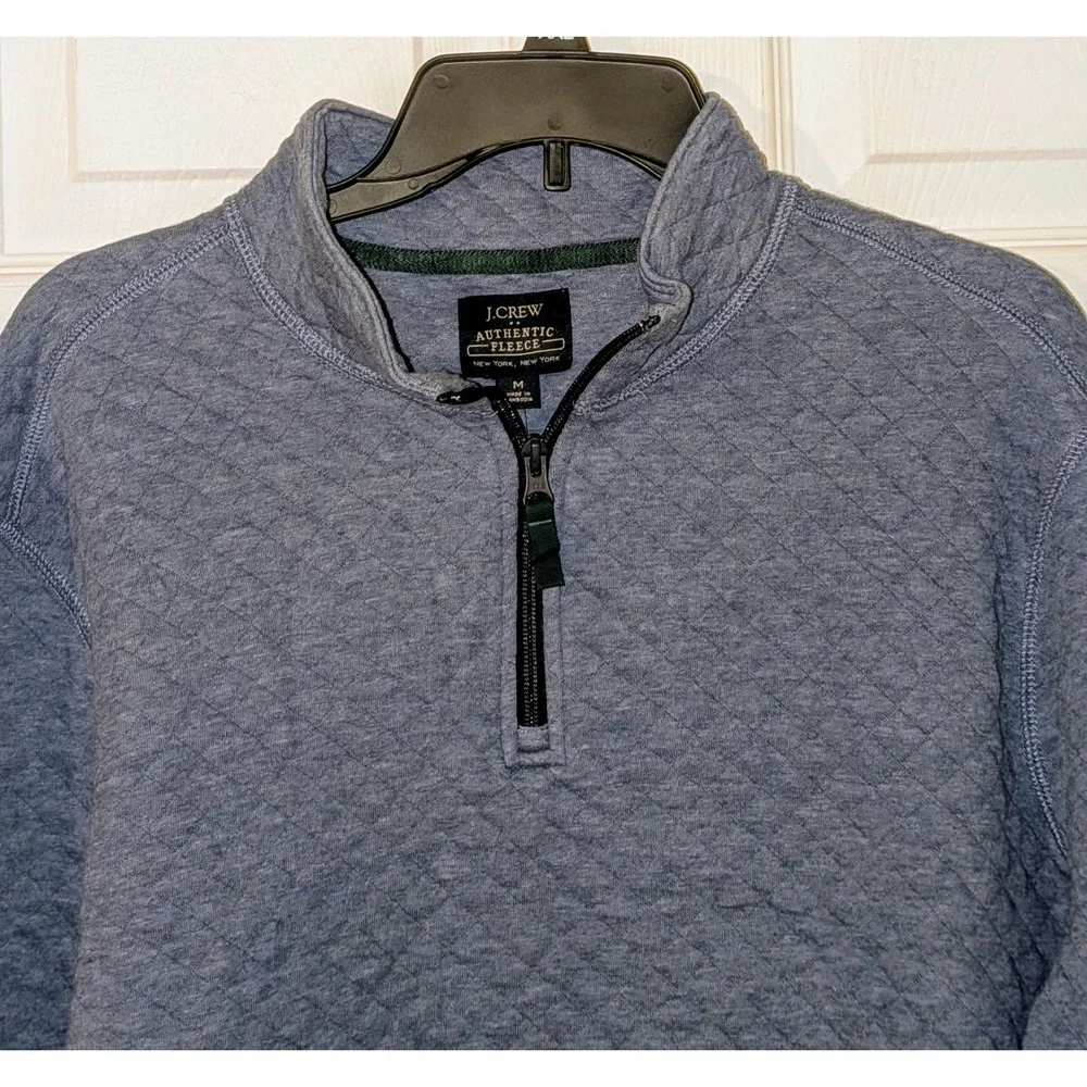 J Crew Authentic Quilted‎ Quarter Zip Pullover Sweater Blue Men's Medium NWT $98